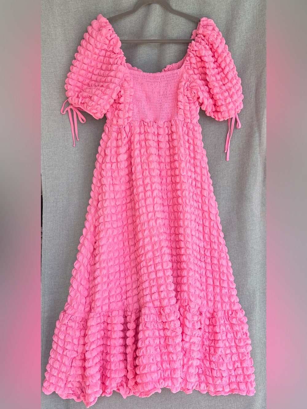 Endless Rose Bubble Puff Texturized fabric midi dress puff sleeve Pink size S - Picture 4 of 17